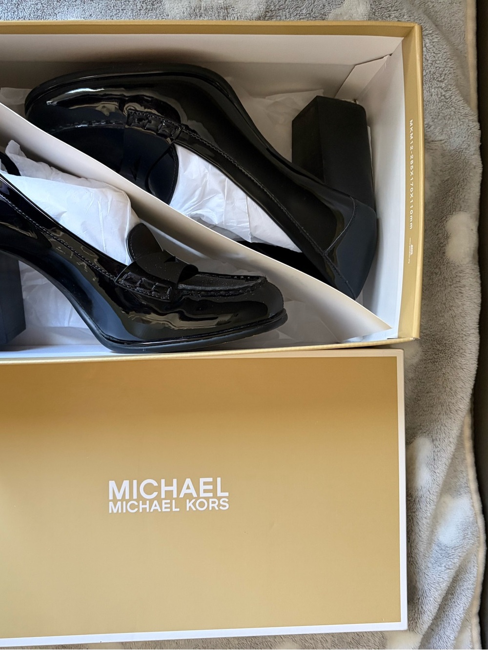 Michael Kors Black Patent Leather Block Heel Loafers